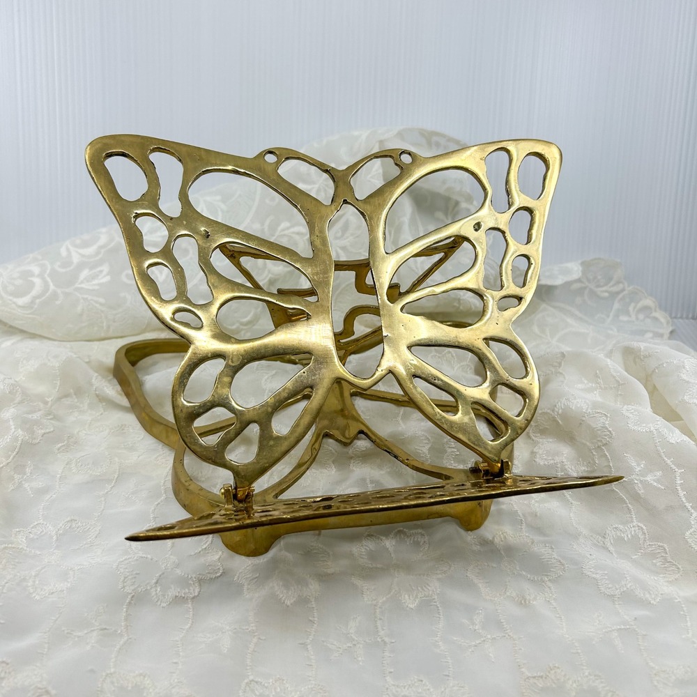 Vintage Solid Brass Butterfly Book Holder Fritz Receipt Stand Ornate Cottagecore